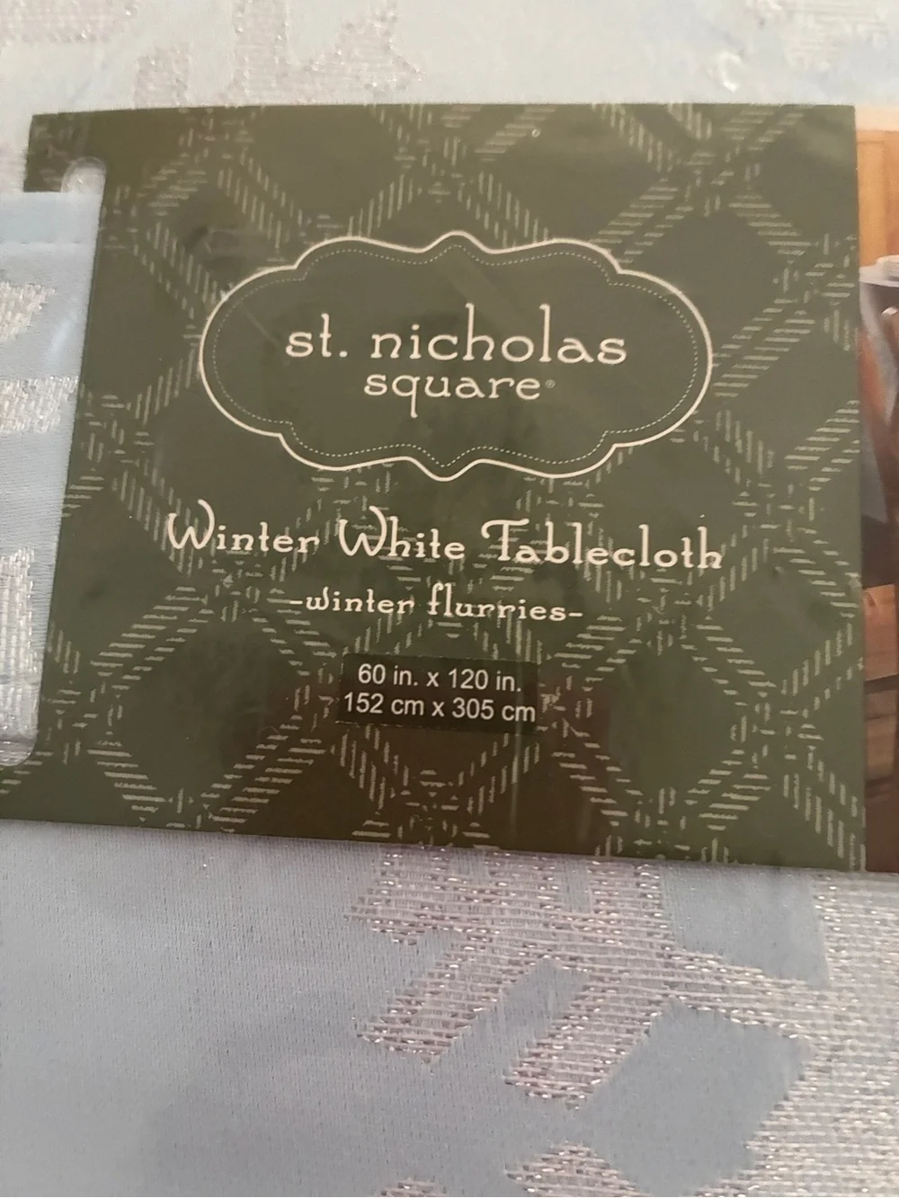 St. Nicholas Light Blue Winter Snowflake Tablecloth Rectangle 60  in x 120 in